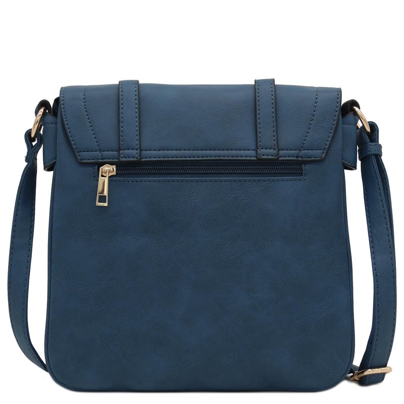ALYSSA Double Compartment Large Flapover Crossbody Bag (Navy Blue) - Image 3